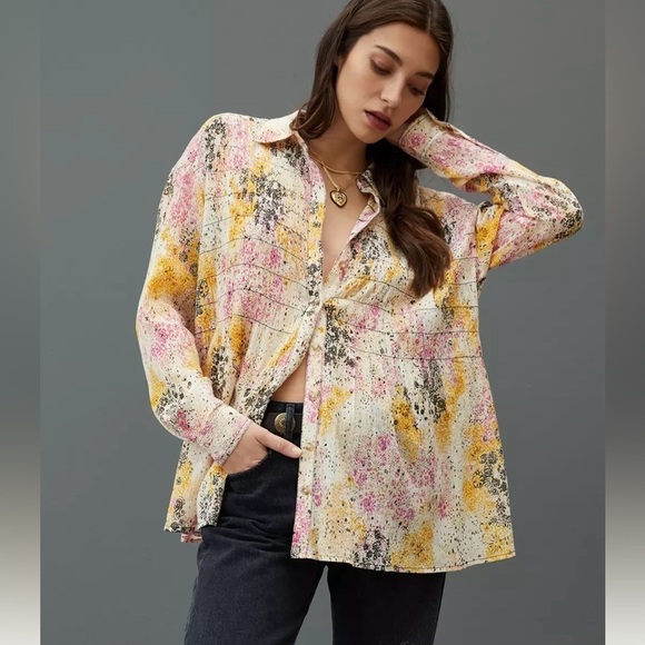 Pilcro Tops - Pilcro | Anthropologie Smocked Buttondown Boho Blouse Women’s Size XXSP